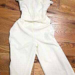 BCBGirls Cream Wide-Leg Jumpsuit with Belted Waist